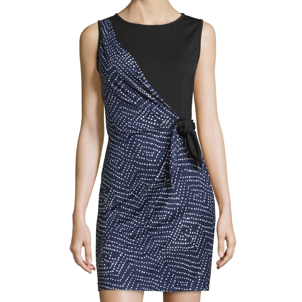 Diane von Furstenberg Dhalia Silk Dress‎ Sleeveless Black Blue Women's Size 6